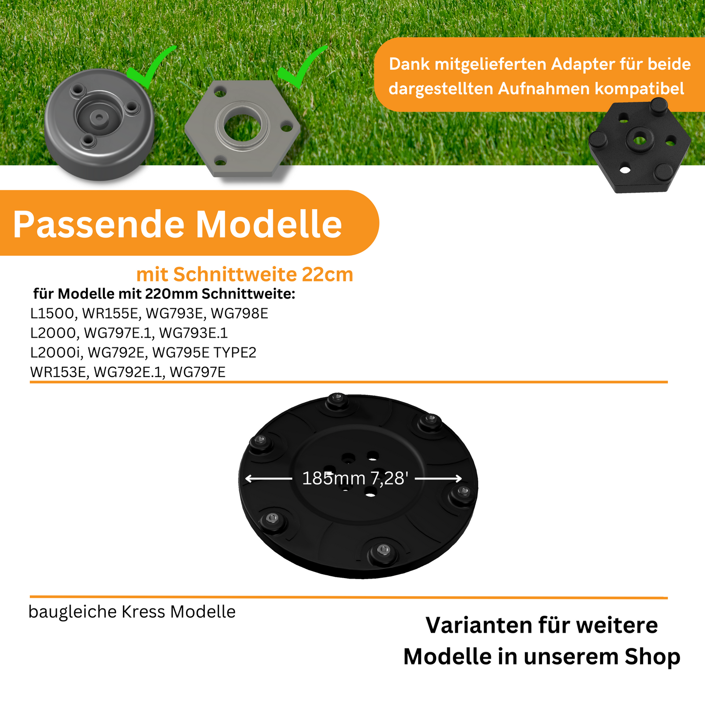 Messerscheibe für Worx Landroid 6 Fach / 6 Klingen Scheibe L1500 L2000 WR153E WR155E (185mm Durchmesser - 220mm Schnittweite)… Mähteller Tuning in bewährter Qualität