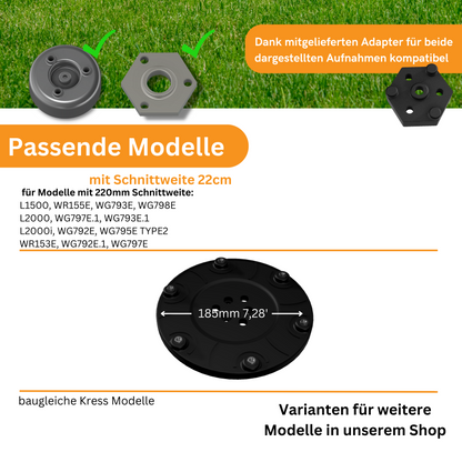 Messerscheibe für Worx Landroid 6 Fach / 6 Klingen Scheibe L1500 L2000 WR153E WR155E (185mm Durchmesser - 220mm Schnittweite)… Mähteller Tuning in bewährter Qualität