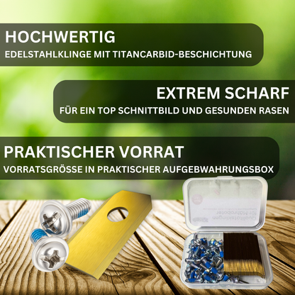 36 x Premium Titan Ersatzmesser + Schrauben mit Sicherung , Ersatzklingen kompatibel mit ECOVACS Goat Mähroboter -für langen, scharfen Schnitt (36er Set Klingen) - titancarbit beschichtet