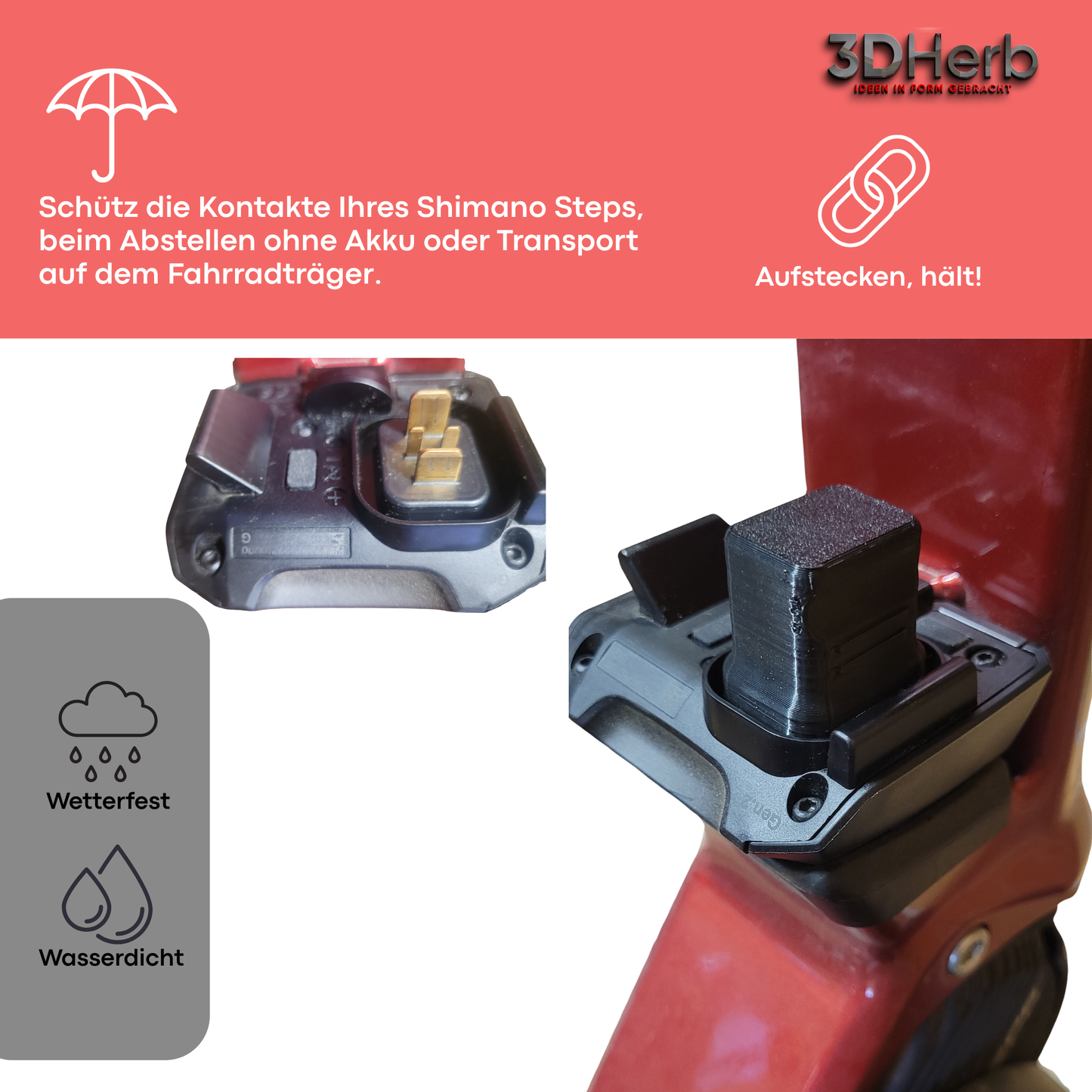 Schutzabdeckung Kontaktschutz Regenschutz kompatibel mit Shimano Steps e-Bike Akku Aufnahme Cover - Schutzcase für Transport im Fahrradträger oder Parken im Freien - Battery Port Cover
