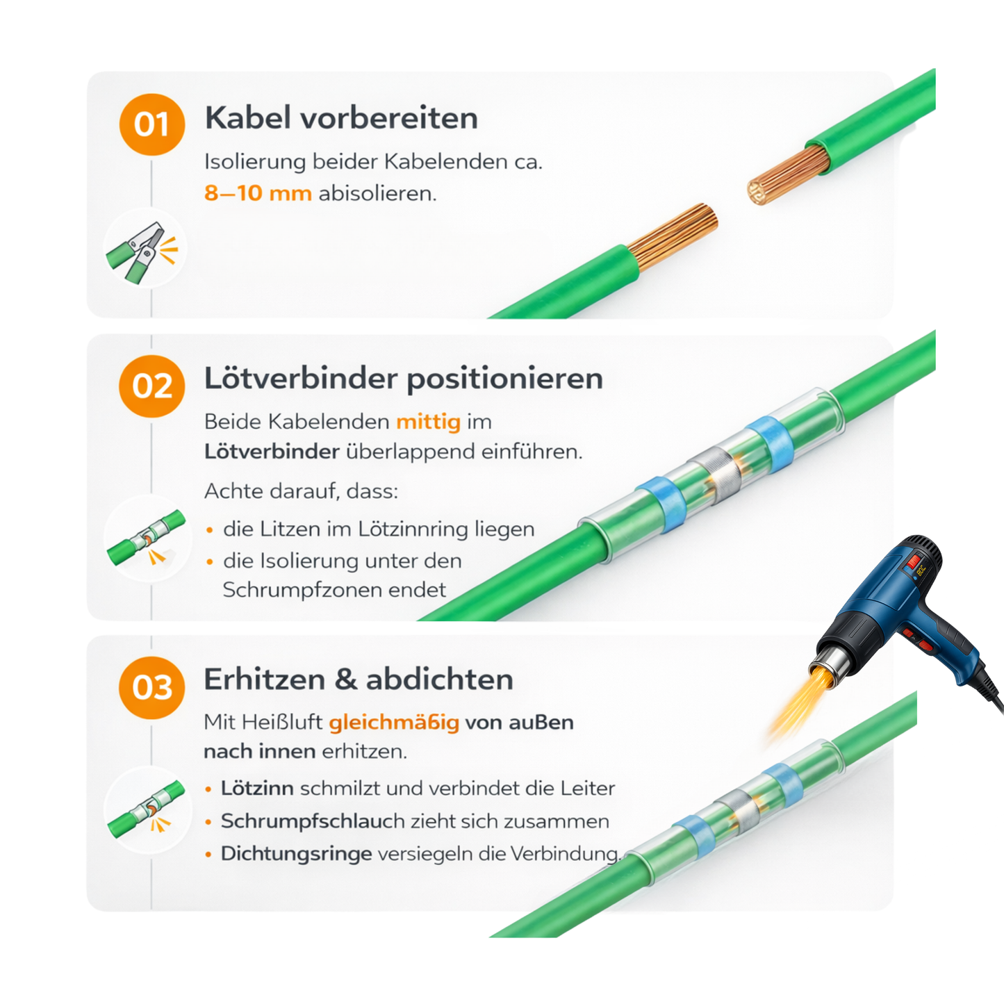 22x Wasserdichte Lötverbinder für Mähroboter Begrenzungskabel – Schrumpfverbinder – Langlebige Kabelverbinder für Begrenzungsdraht - Kompatibel mit Mährobotern von Gardena, Husqvarna, Worx, Bosch