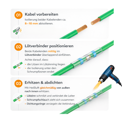 22x Wasserdichte Lötverbinder für Mähroboter Begrenzungskabel – Schrumpfverbinder – Langlebige Kabelverbinder für Begrenzungsdraht - Kompatibel mit Mährobotern von Gardena, Husqvarna, Worx, Bosch