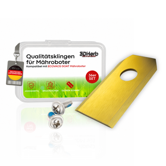 36 x Premium Titan Ersatzmesser + Schrauben mit Sicherung , Ersatzklingen kompatibel mit ECOVACS Goat Mähroboter -für langen, scharfen Schnitt (36er Set Klingen) - titancarbit beschichtet