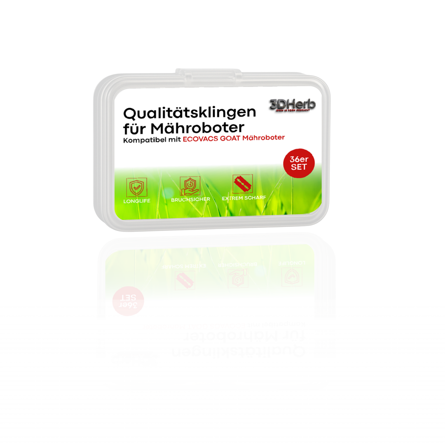36 x Premium Titan Ersatzmesser + Schrauben mit Sicherung , Ersatzklingen kompatibel mit ECOVACS Goat Mähroboter -für langen, scharfen Schnitt (36er Set Klingen) - titancarbit beschichtet