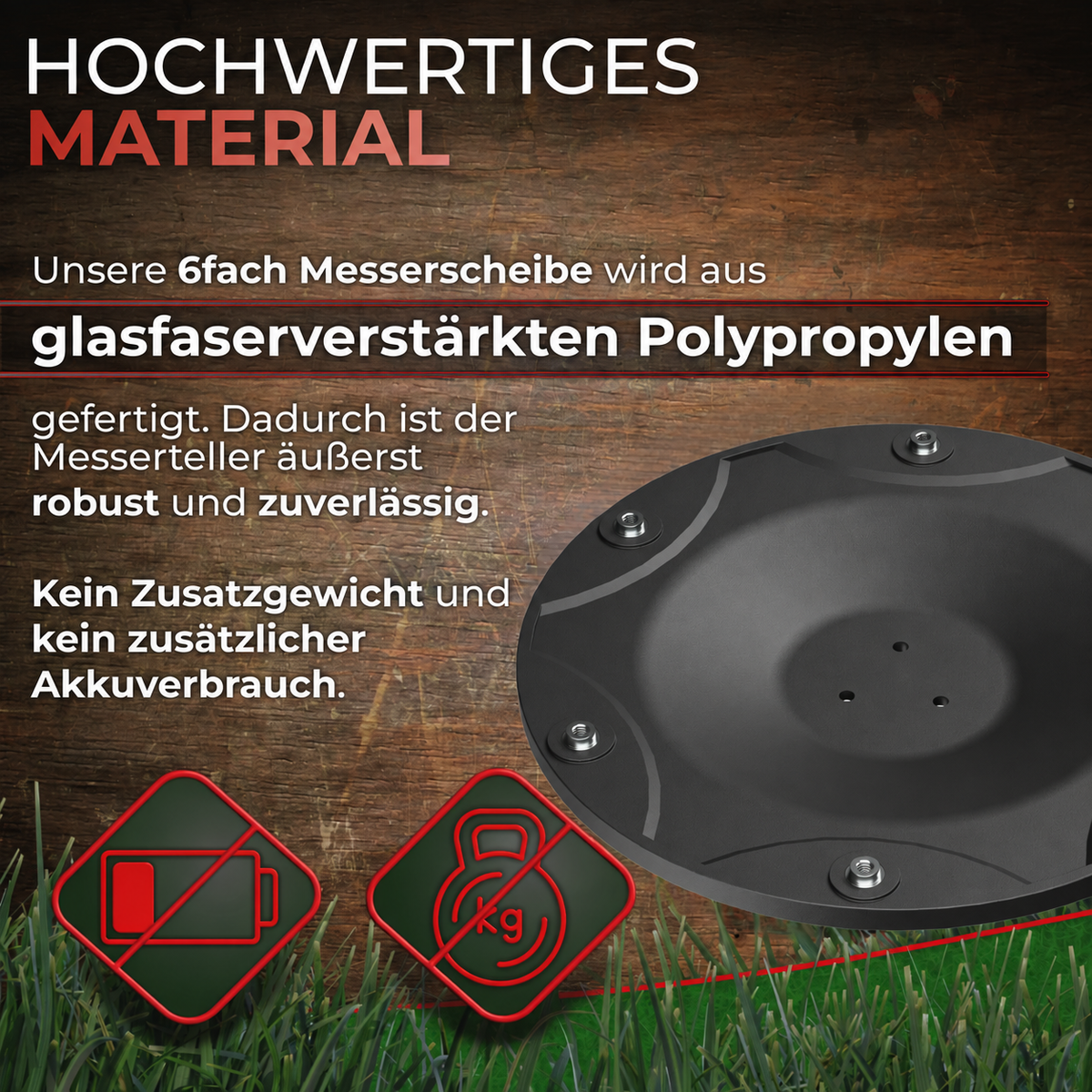 6er Messerscheibe kompatibel mit ECOVACS Goat O500, O800, O1200, G1-800, G1-2000, G1 - Premium Mähteller aus glasfaserverstärktem Kunststoff für 6 Klingen