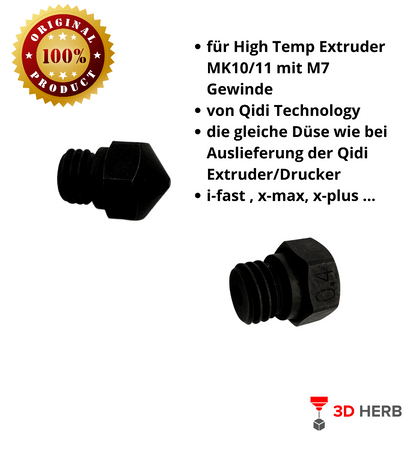Düse Nozzle 0,4mm Qidi Tech Hartmetall für 3D Drucker MK10/MK11 i-fast x-max