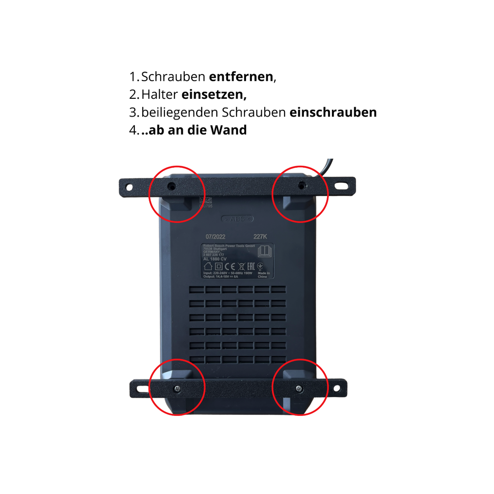 Wandhalterung für Bosch AL 1880 CV  Akku Ladegerät, Wandhalter Inkl. Schrauben