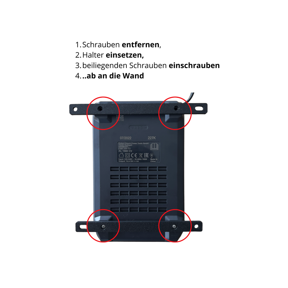 Wandhalterung für Bosch AL 1880 CV Akku Ladegerät, Wandhalter Inkl. Sc –  3DHerb